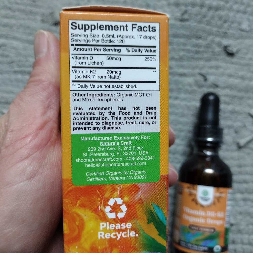 3/$25 Organic Vitamin D3+K2 Drops - Picture 3 of 6